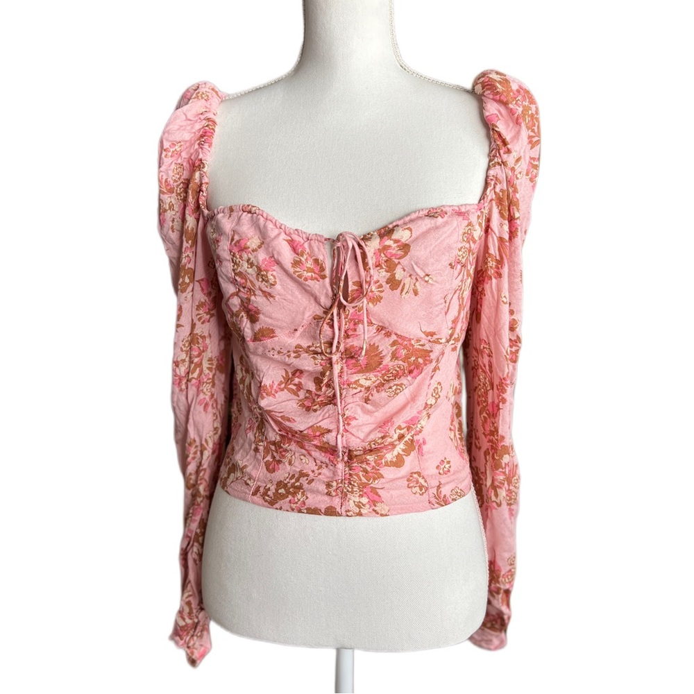 Free People Hillary Printed Floral Top in Pink Women’s Size M